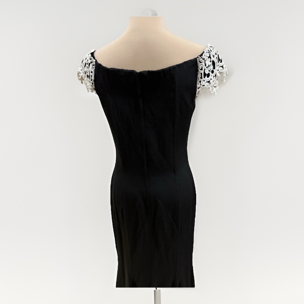 Vintage Scott McClintock Black‎ Maxi Dress 12 White Lace Whimsigoth Renaissance - Picture 7 of 9